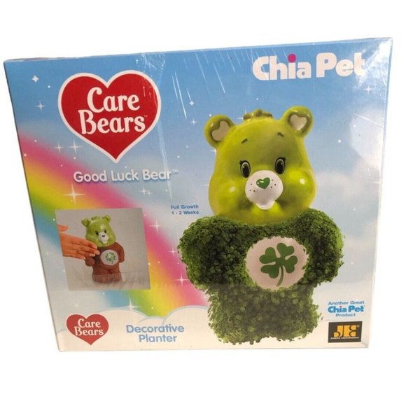 Chia Pet Other - Chia Pet Care Bears Good Luck Bear Decorative Pottery Planter Green NIB Sealed